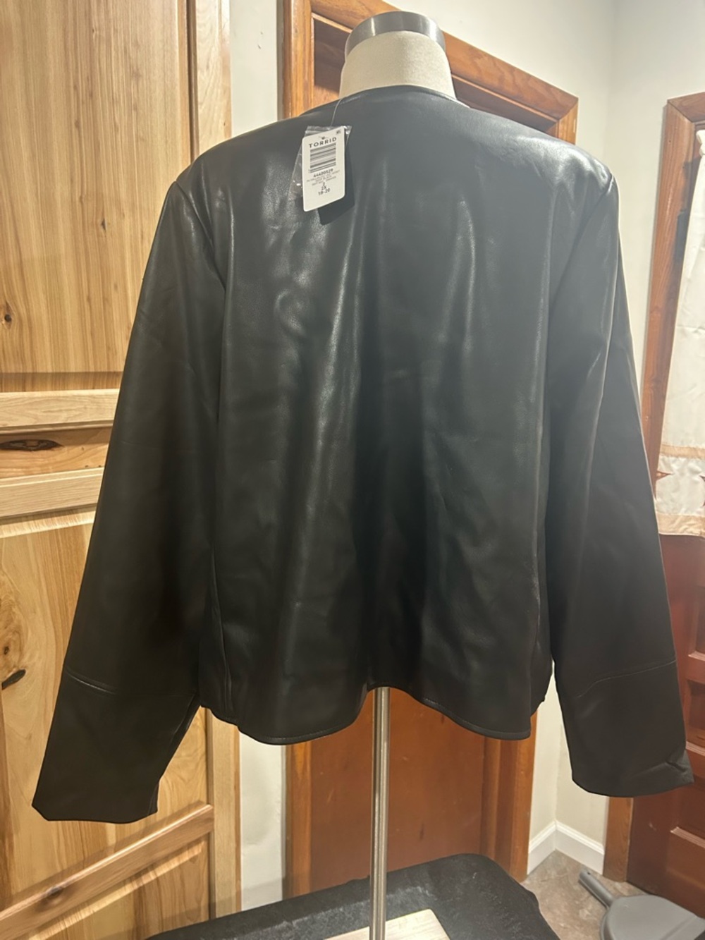 torrid Black Faux Leather Round-Neck Button Jacket - Picture 2 of 3